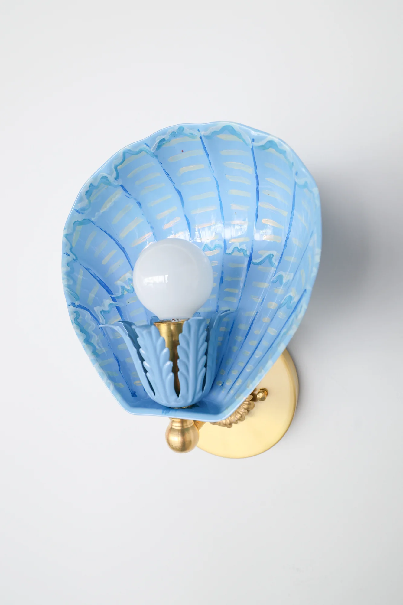 Celestial Blue & Brass Hand-Painted Coquille Sconce: One of One - Image 4