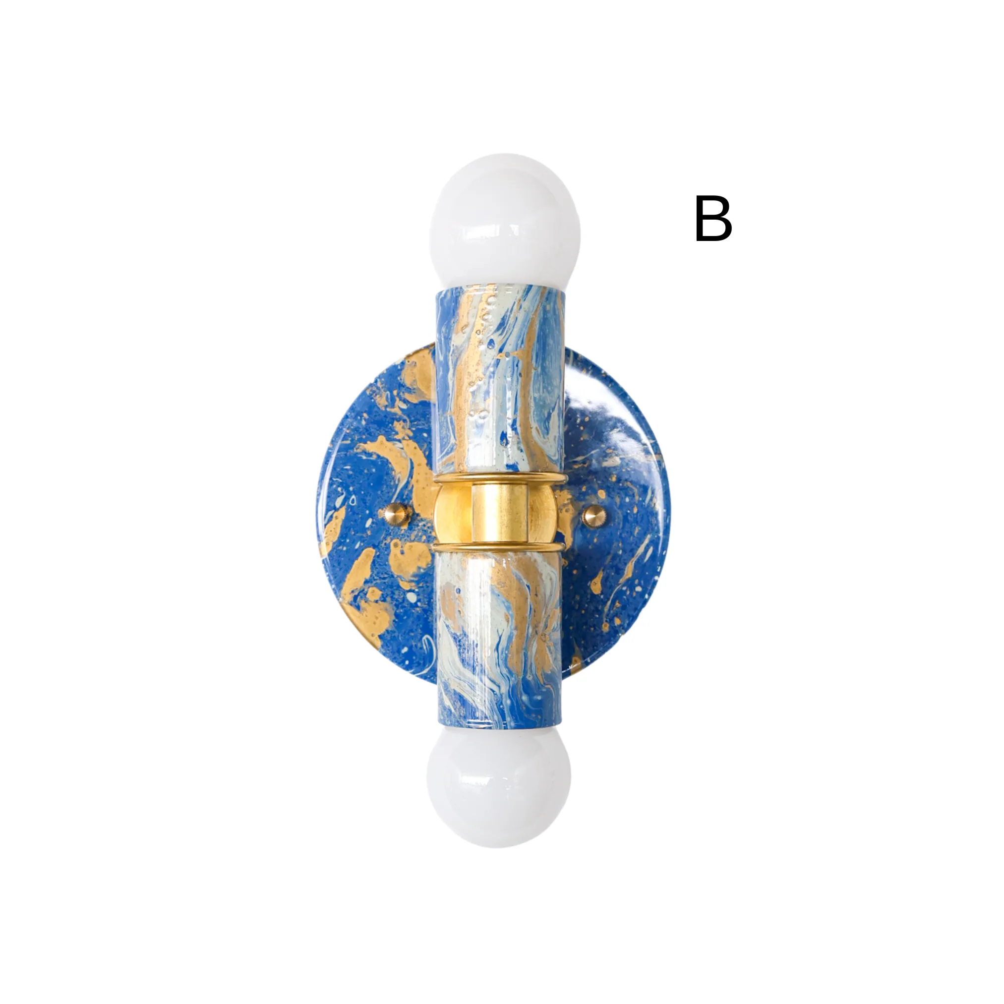 Mediterranean Blue, Cream, & Gold Marbled Small Thalia Sconces - Image 4