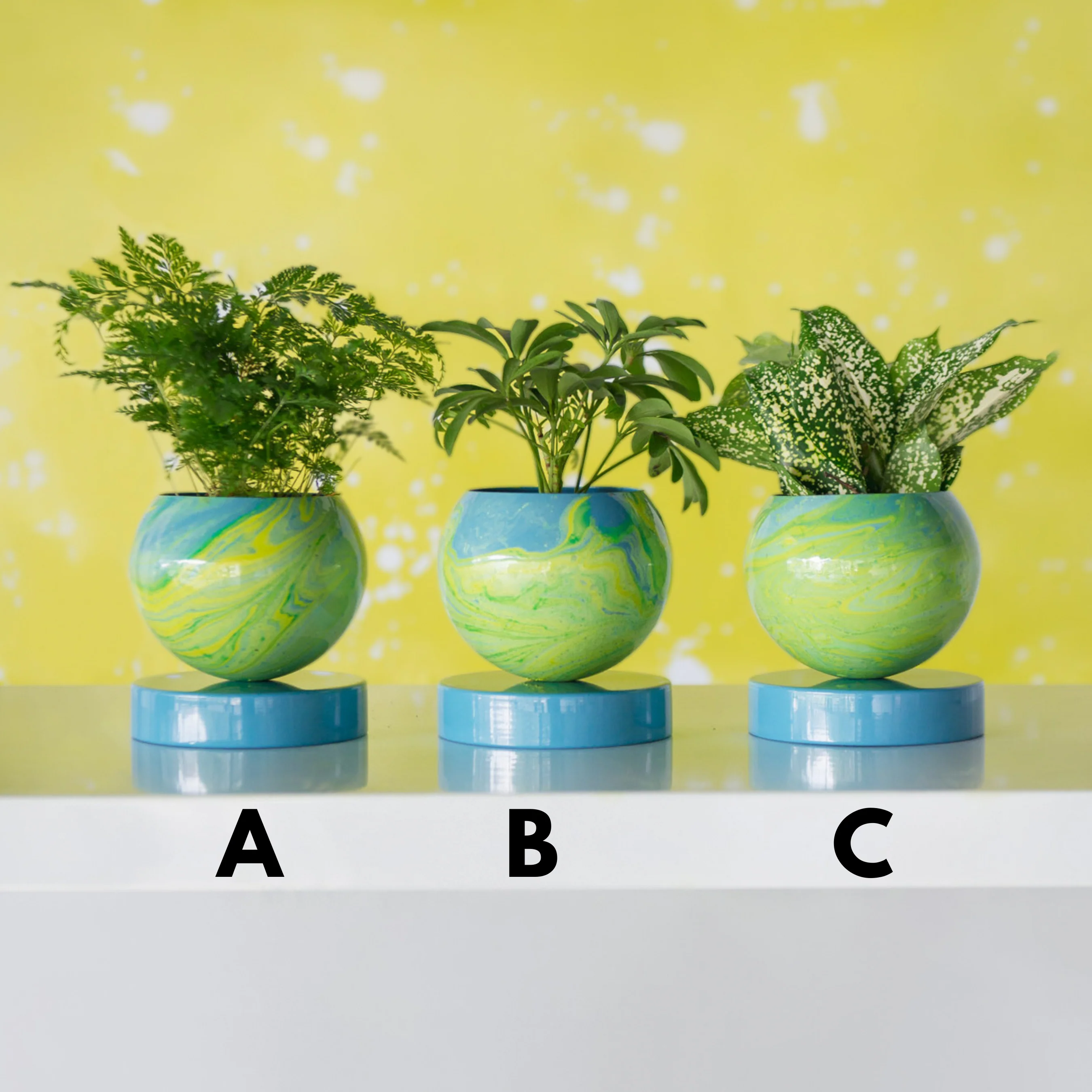 Neon Green & Pastel Blue Marbled Planters - Image 2