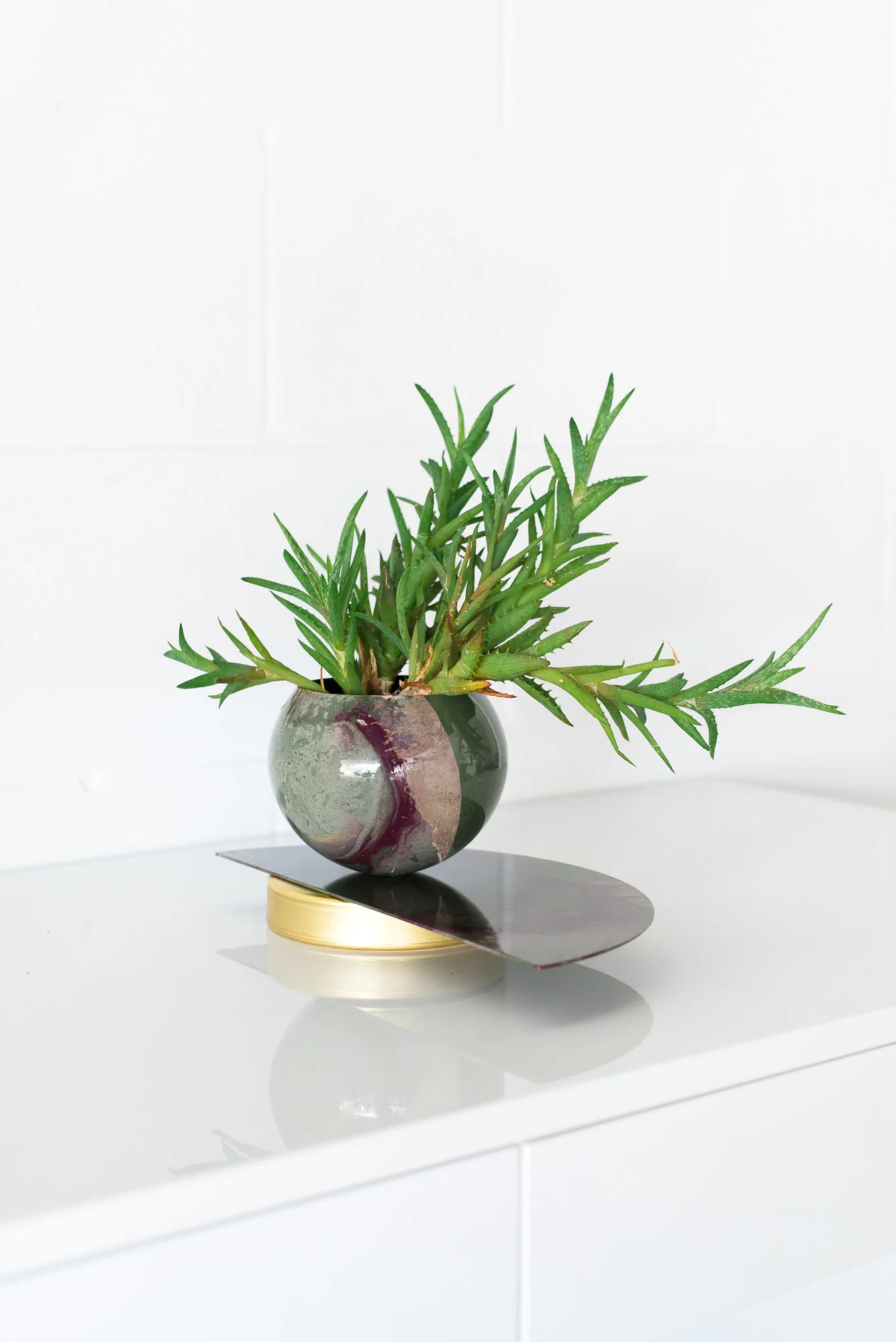 Olive & Eggplant Marbled Demilune Planter - Image 6