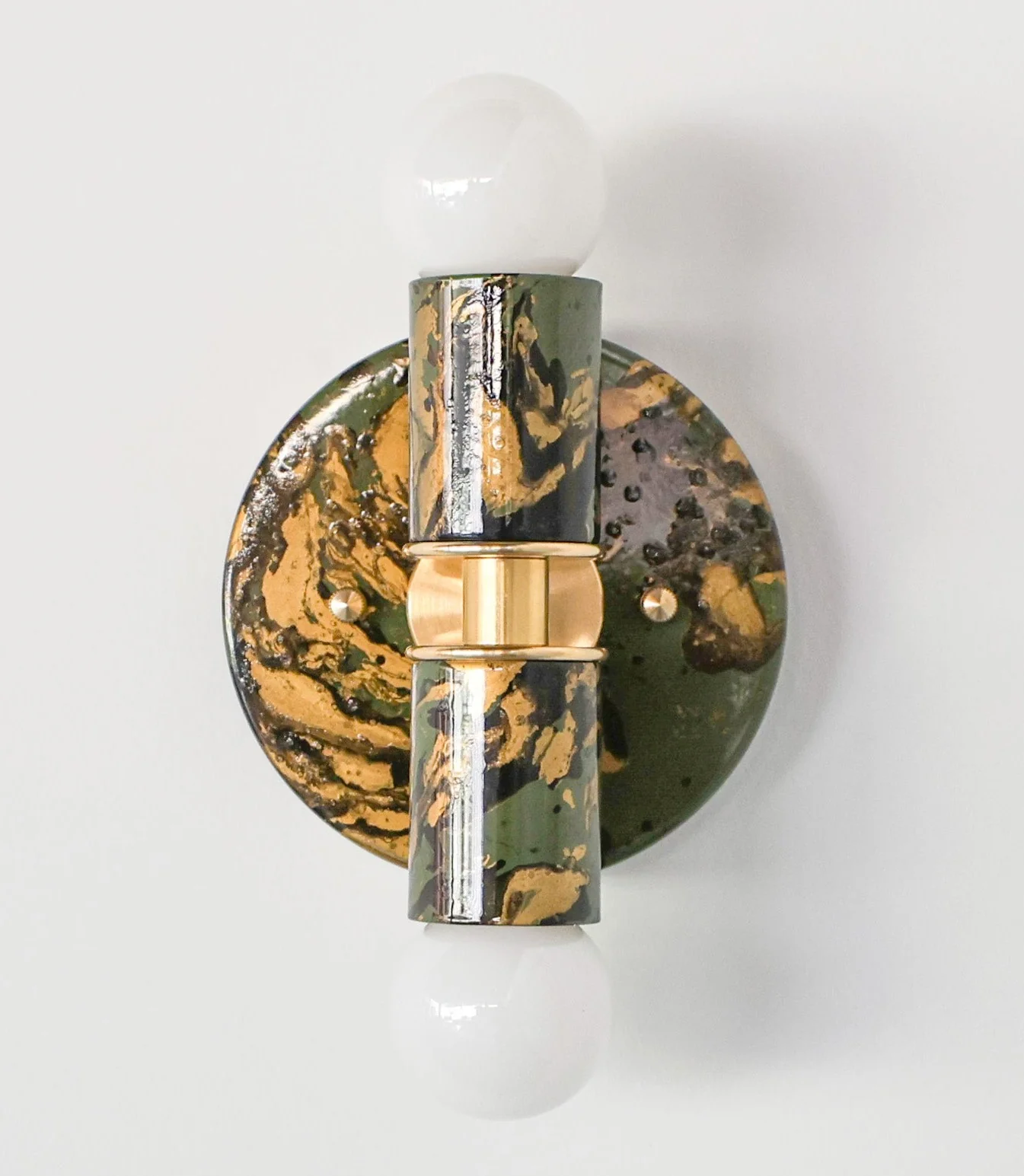 Olive Green, Black, & Gold Marbled Small Thalia Sconces - Image 11