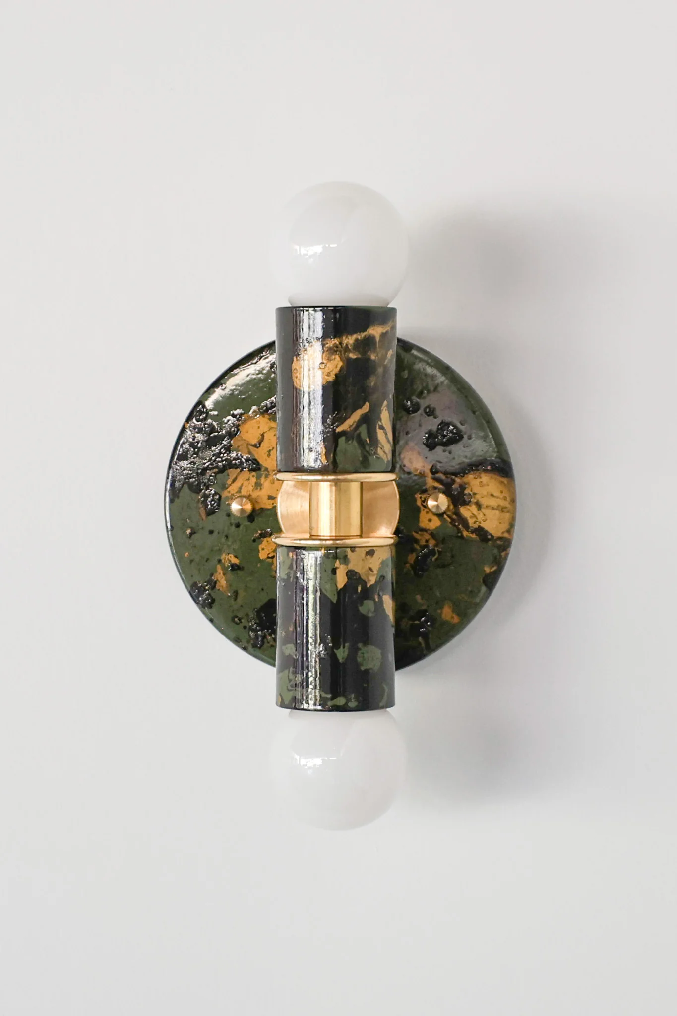 Olive Green, Black, & Gold Marbled Small Thalia Sconces - Image 14