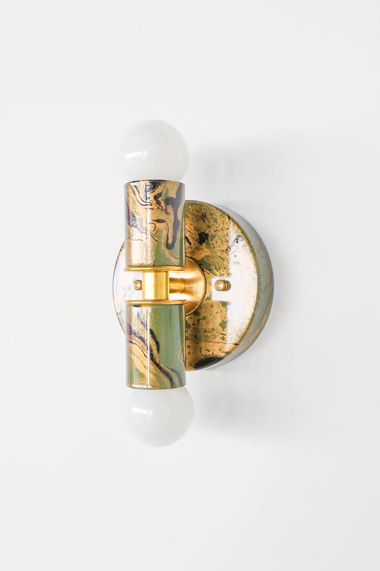 Olive Green, Black, & Gold Marbled Small Thalia Sconces - Image 17