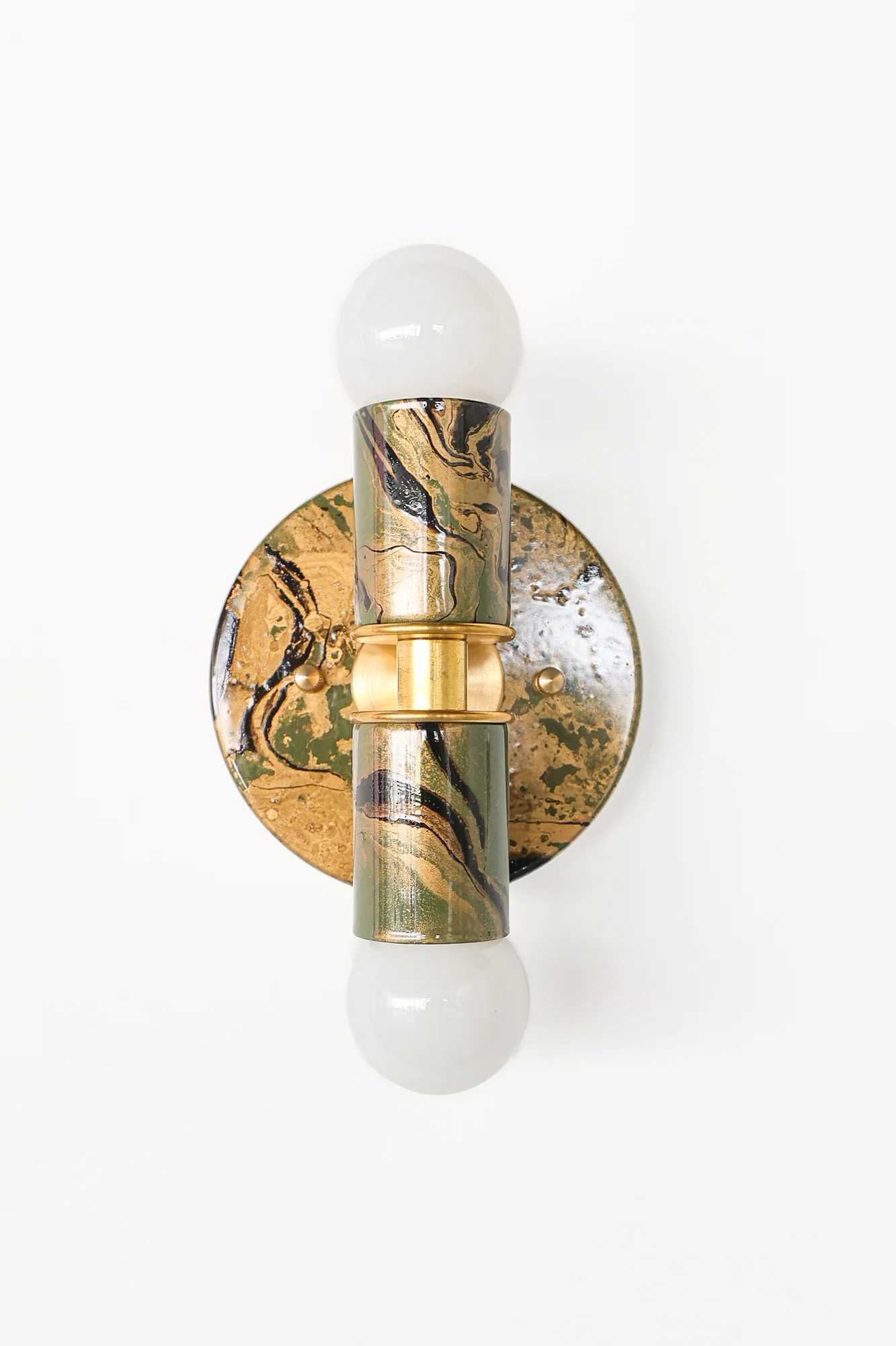 Olive Green, Black, & Gold Marbled Small Thalia Sconces - Image 18