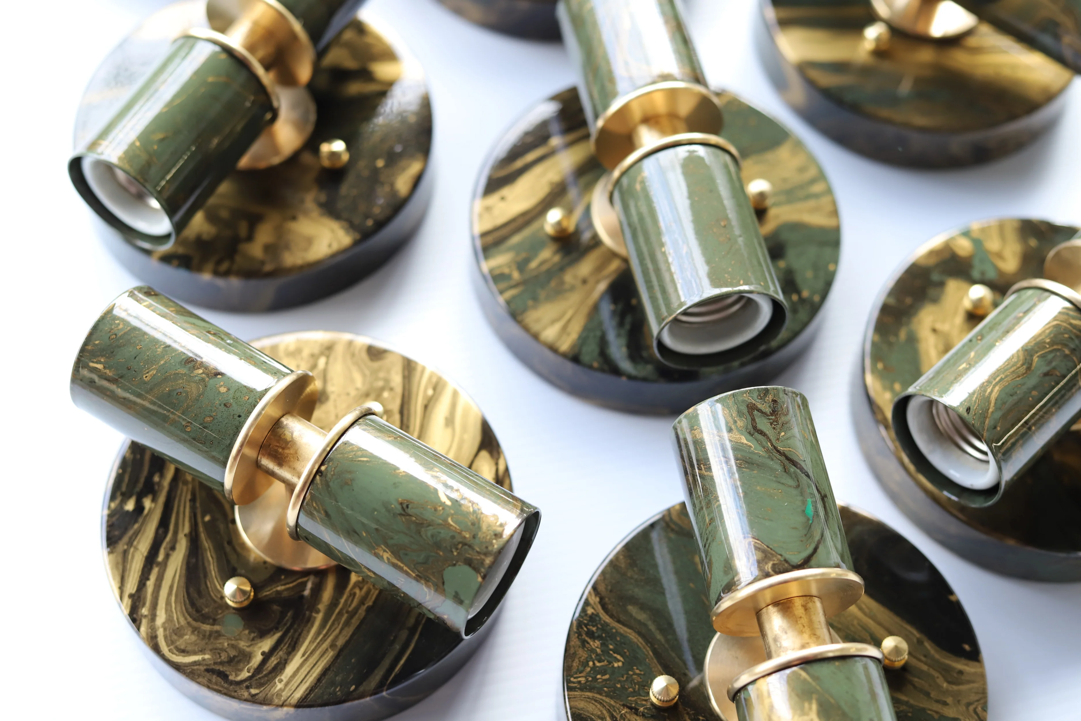 Olive Green, Black, & Gold Marbled Small Thalia Sconces - Image 4