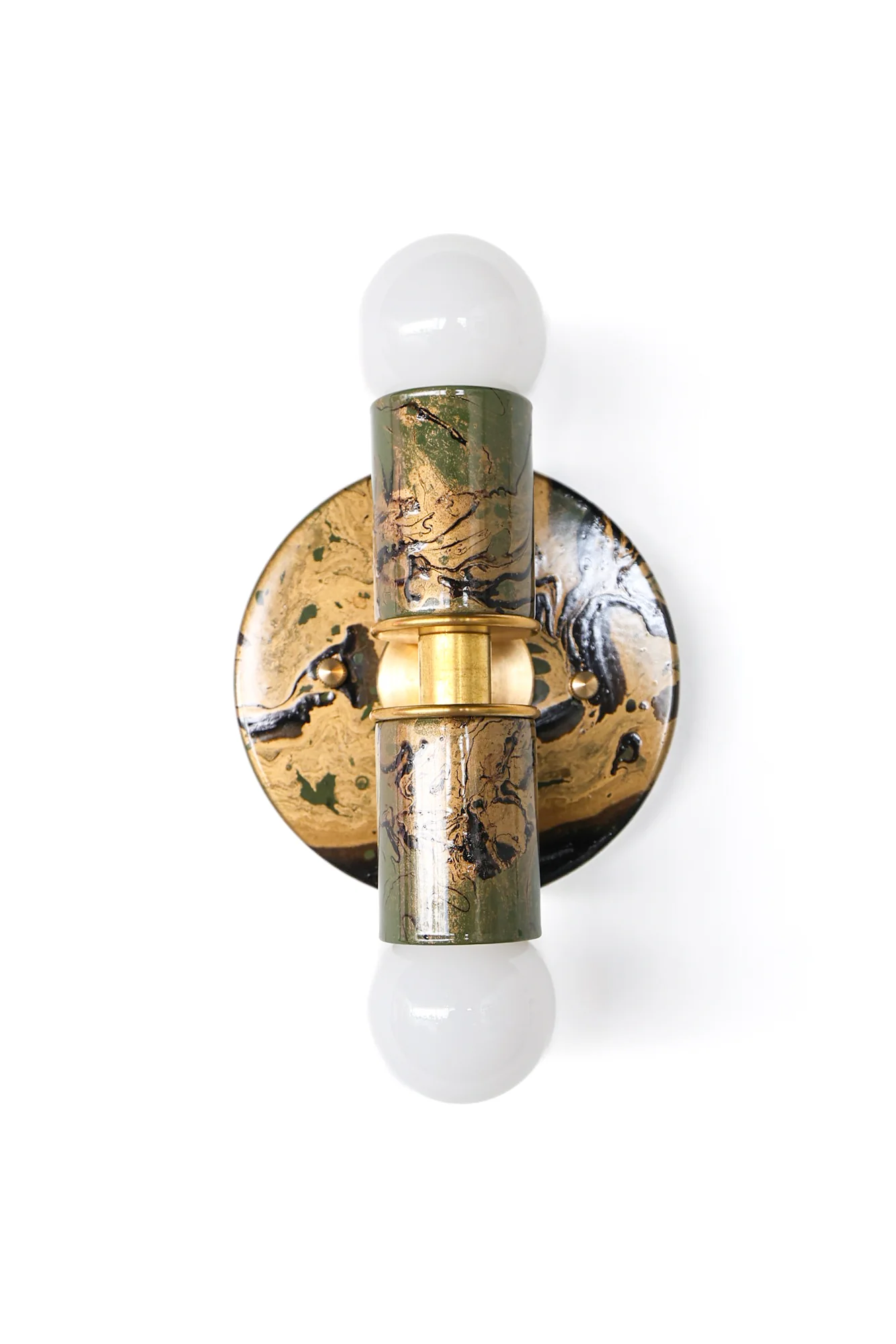 Olive Green, Black, & Gold Marbled Small Thalia Sconces - Image 6