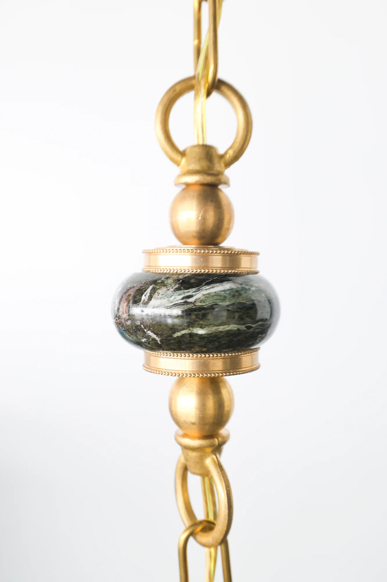 Pastel Blue, Green Marble, and Brass Beaded Pendant Light - One of One - Image 2