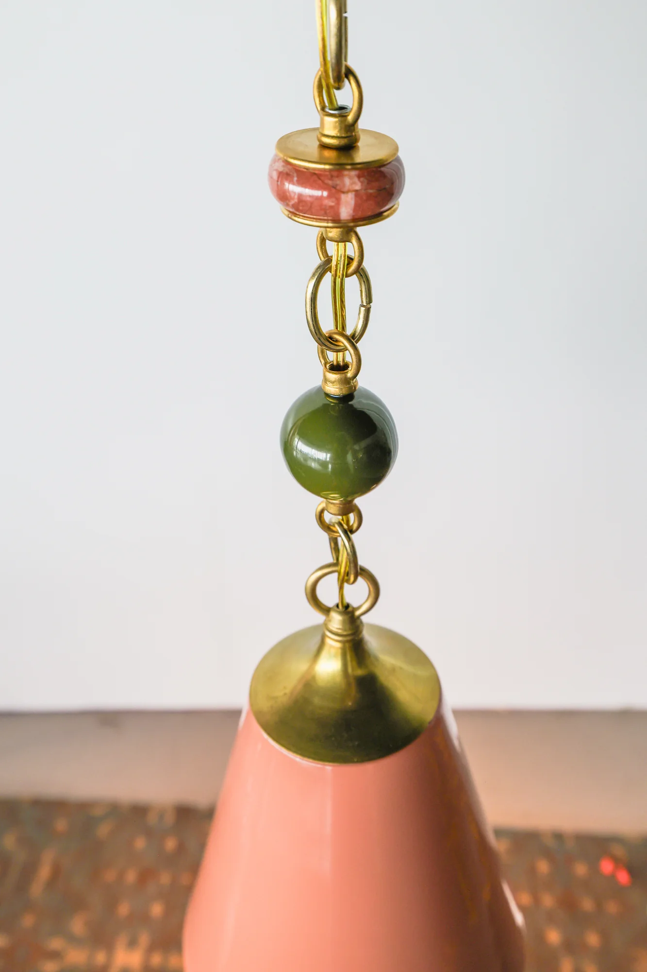 Peach, Olive, & Rose Marble Beaded Pendant Light - One of One - Image 3