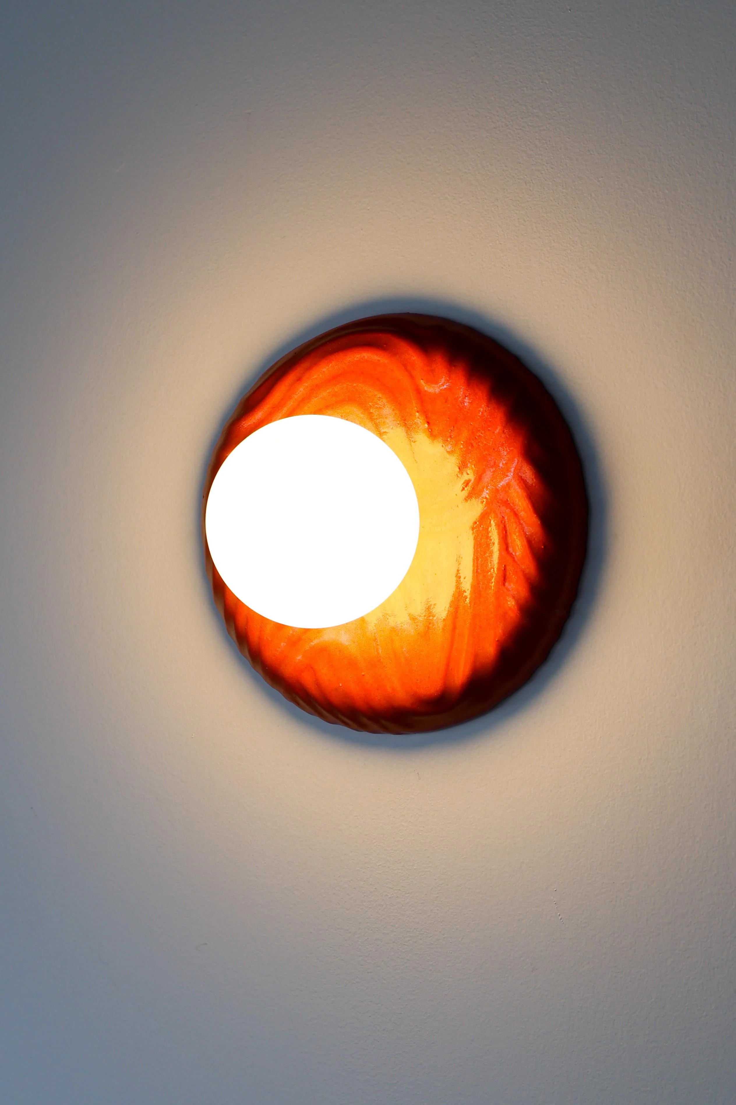 Vibrant Red Wavy Line Relief Globe Sconce - One of One - Image 2