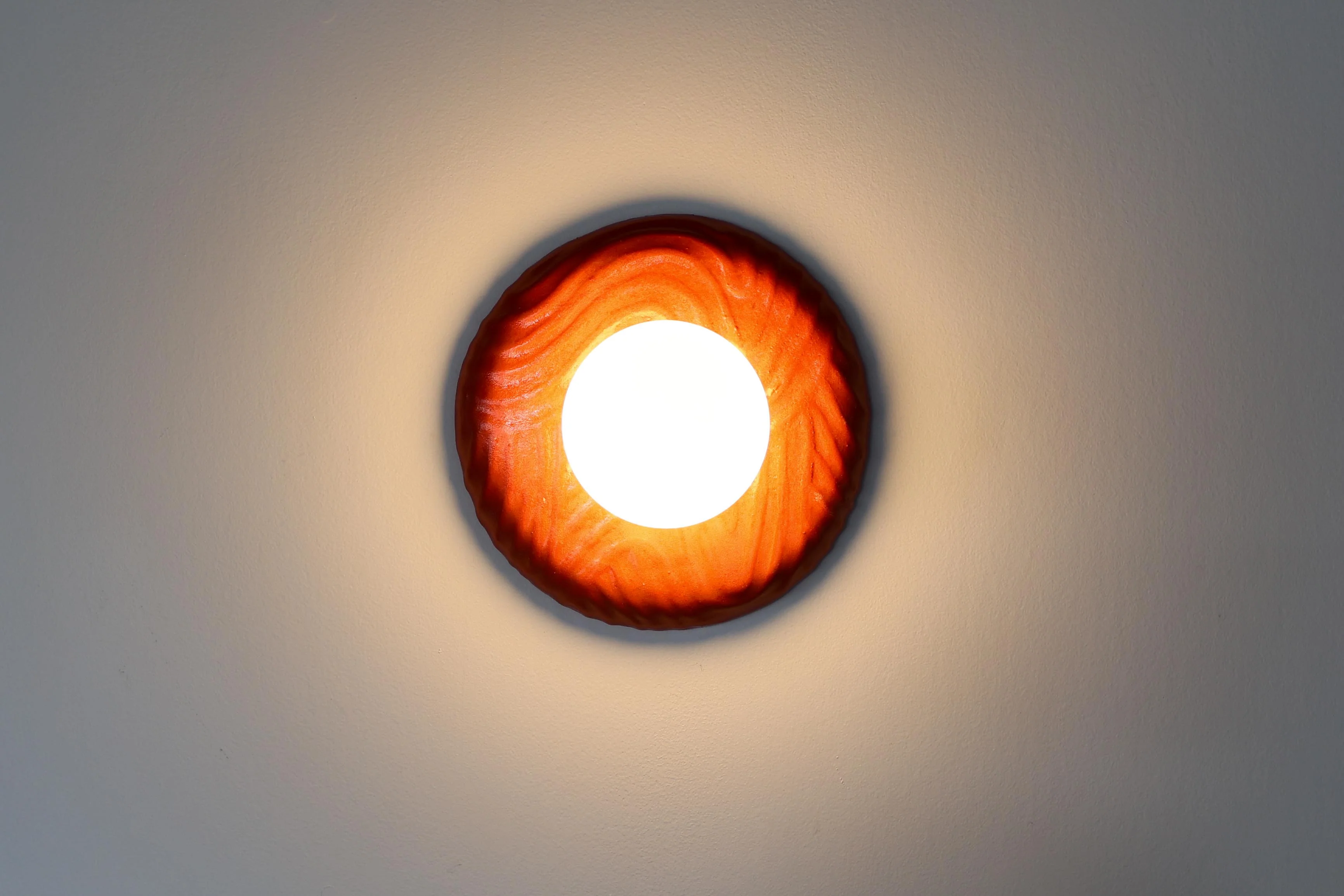 Vibrant Red Wavy Line Relief Globe Sconce - One of One - Image 4