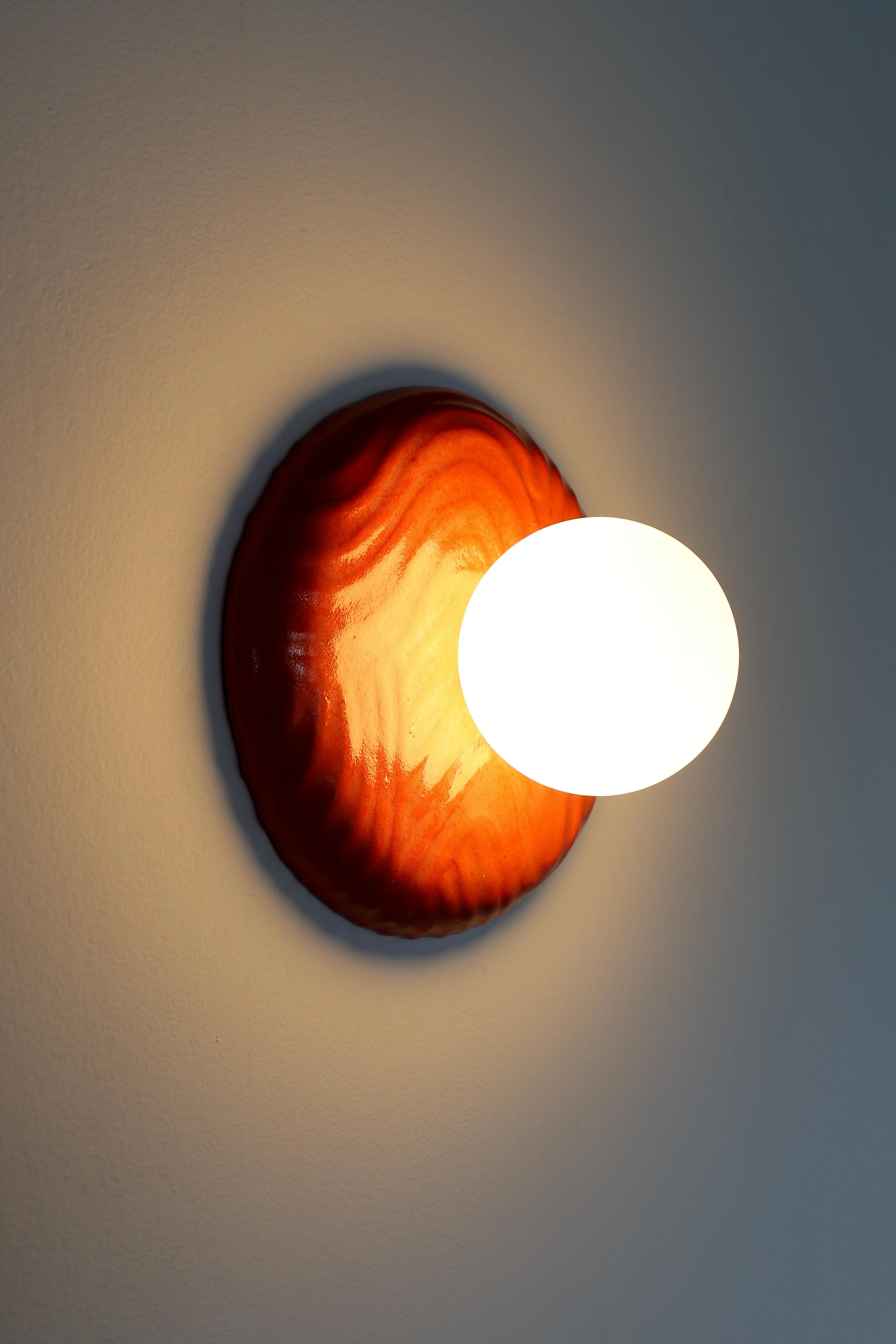 Vibrant Red Wavy Line Relief Globe Sconce - One of One - Image 8