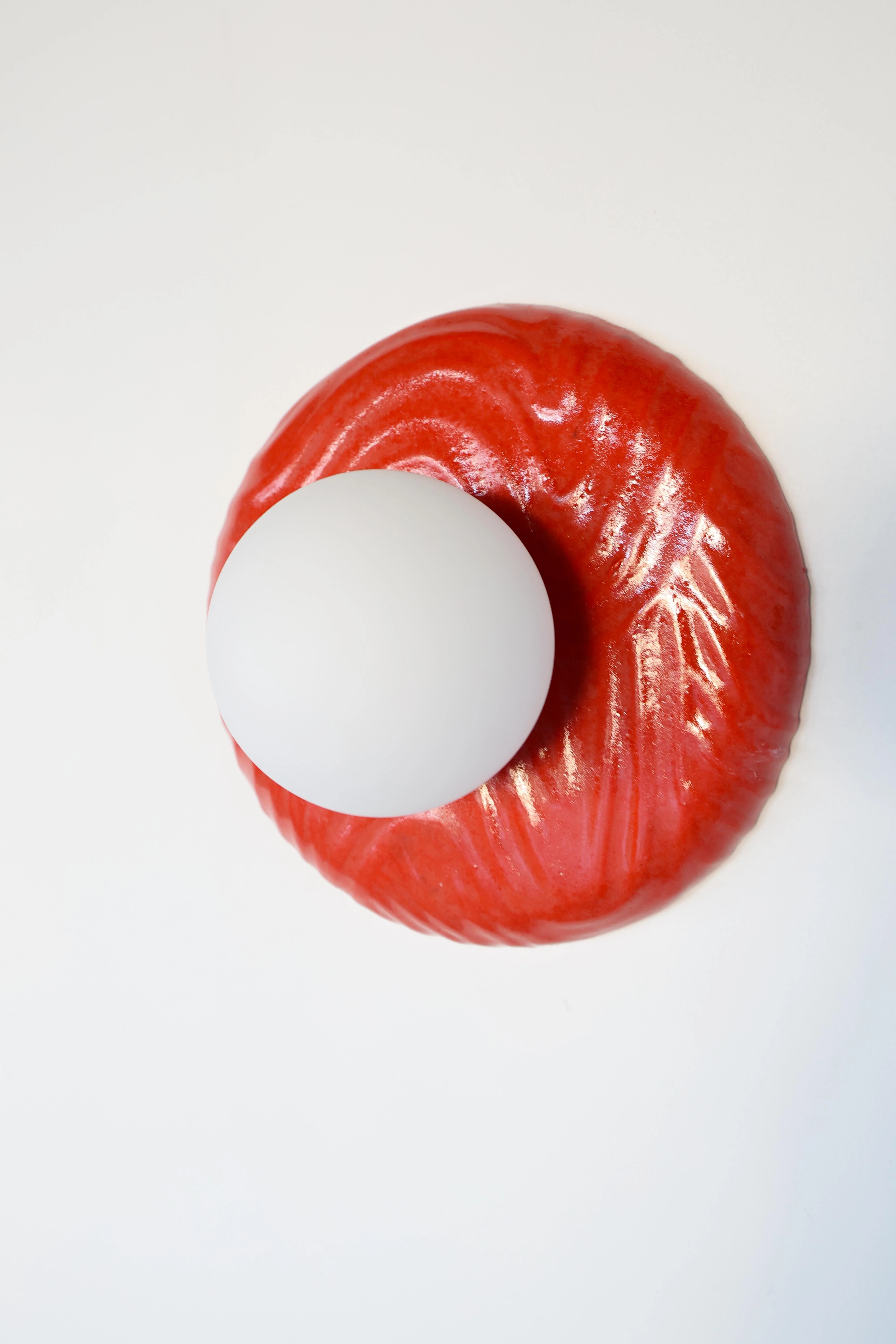 Vibrant Red Wavy Line Relief Globe Sconce - One of One - Image 9