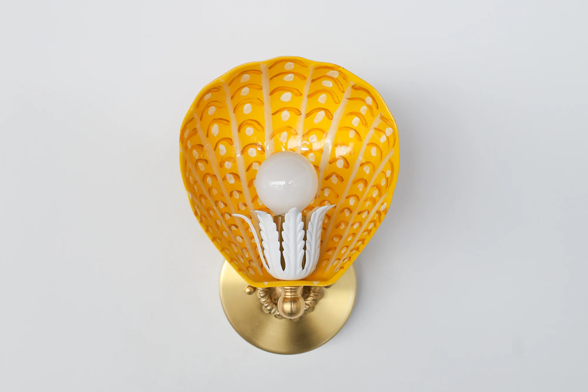 Yellow, Orange, & White Hand-Painted Coquille Sconce: One of One - Image 3